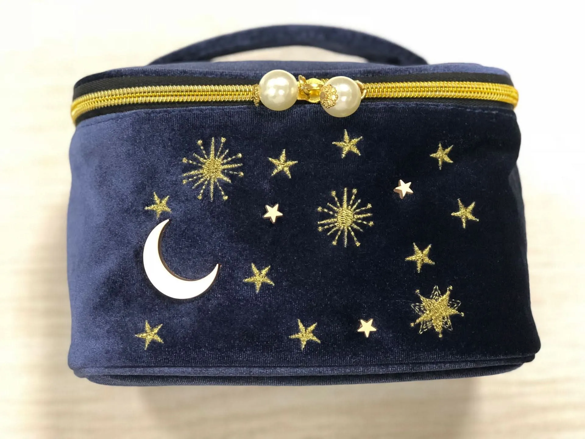Velvet Tassel Makeup Bag - Large Capacity with Star and Moon Embroidery