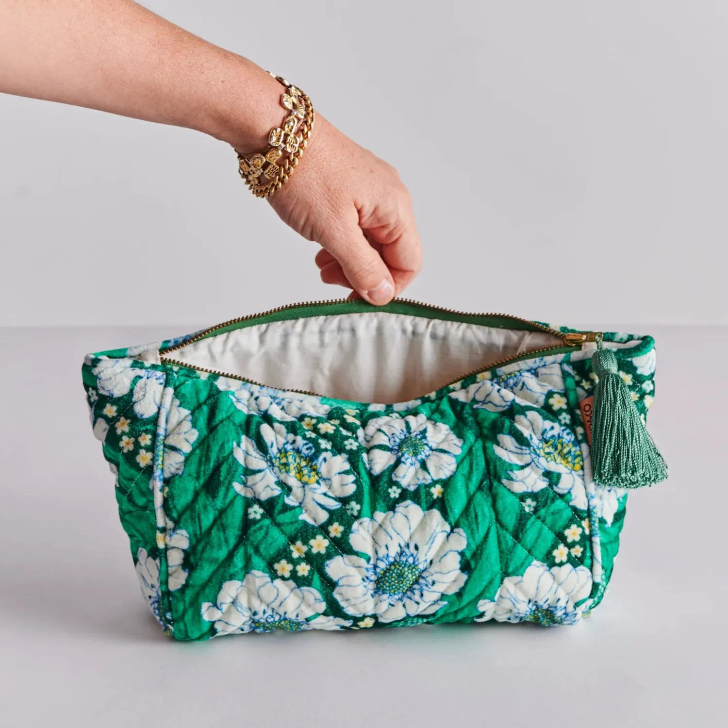 Velvet Toiletry Bags | Tumbling Flowers Green