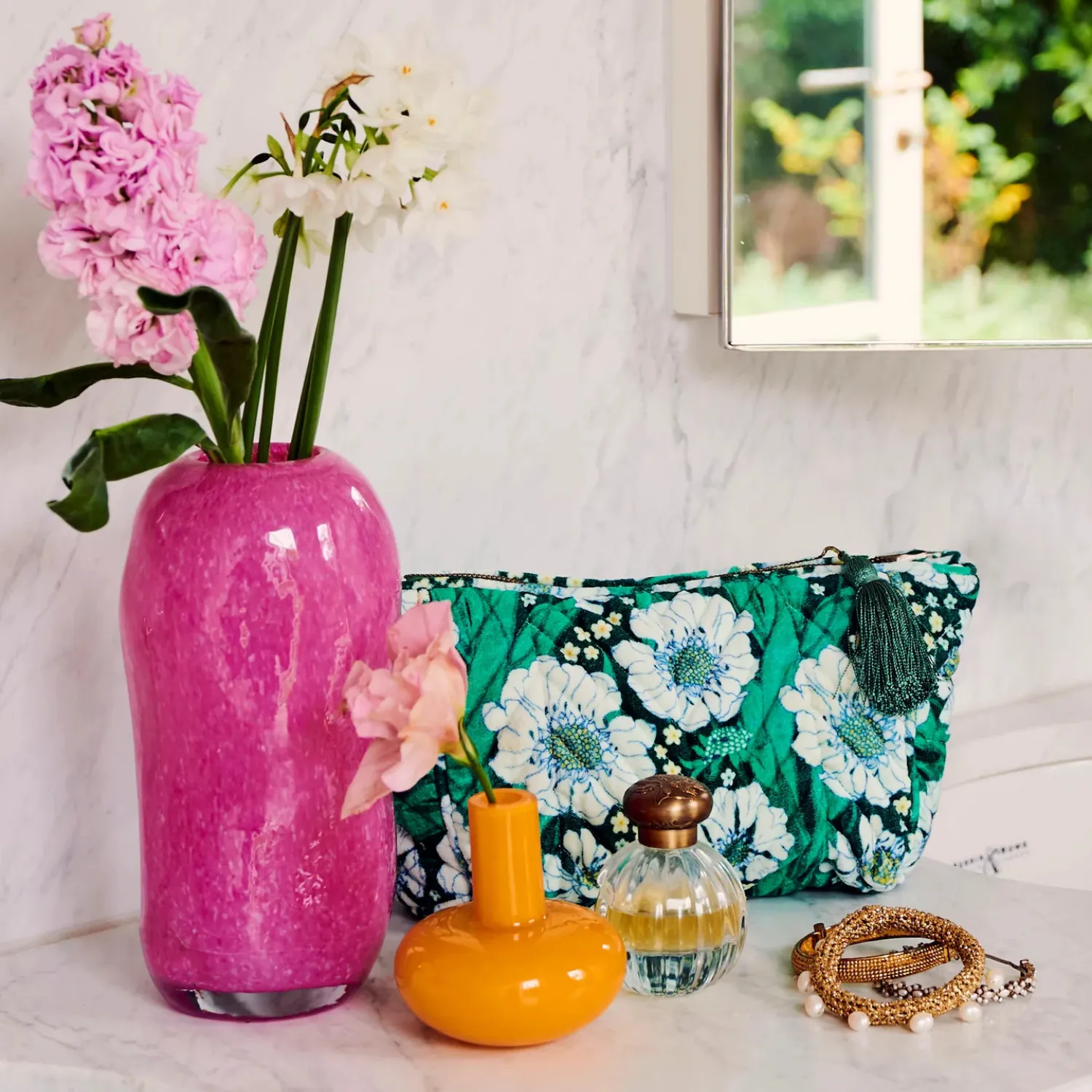 Velvet Toiletry Bags | Tumbling Flowers Green