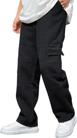 Verdusa Men's Flap Pocket Zipper Fly Wide Leg Casual Denim Cargo Pants Jeans