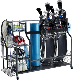 VEVOR Golf Bag Organizer, Golf Bag Storage Rack Stand Holder, Sports Equipment Storage Rack, Golf Storage Organizer for Garage, Sports Gear, Toys Storage Rack Hooks
