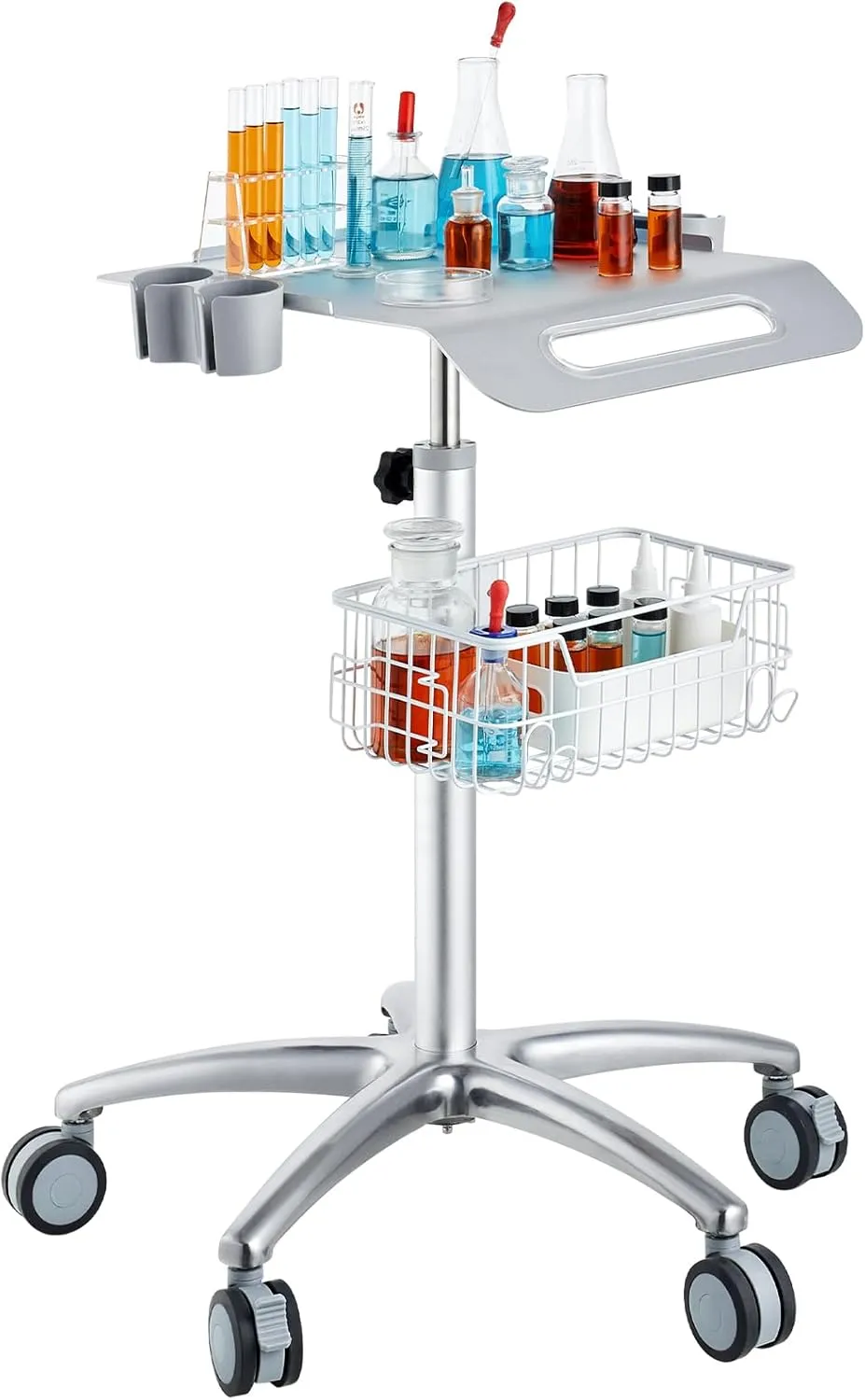 VEVOR Medical Cart, Salon Cart with Wheels, Mobile Trolley Cart 26.77"-42.91" Height Adjustable, Metal Salon Stations for Hair Stylist, Rolling Desktop Lab Cart for Clinic, Beauty and Salon