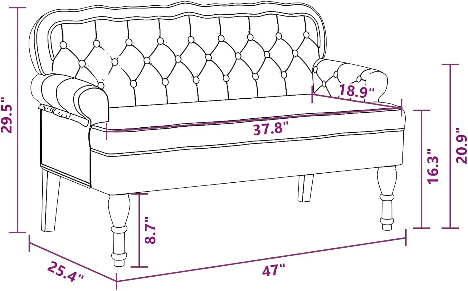vidaXL 47" W Small Loveseat, Velvet Chesterfield Sofa with Button Tufting & Rolled Armrests for Small Spaces, 2 Seater Couch for Living Room & Bedroom, Black