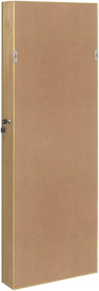 vidaXL Modern Wall Mounted Jewelry Cabinet with Full-Length Mirror, Lockable Design, Durable Engineered Wood Construction - Brown, 14.8" x 3.9" x 41.7"