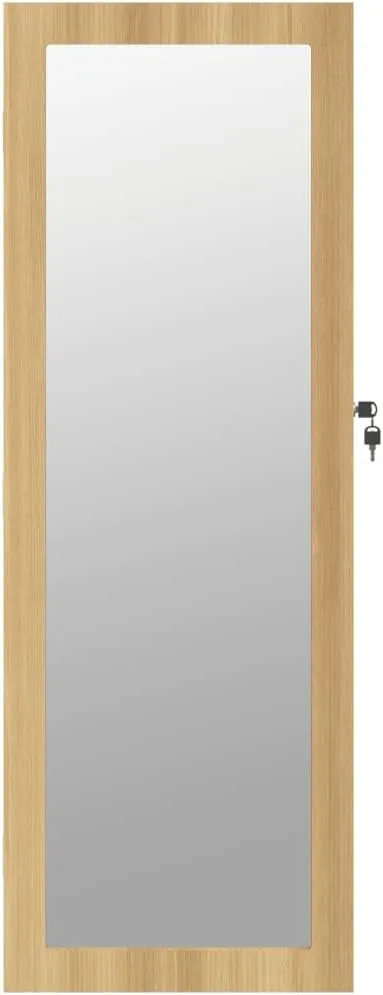 vidaXL Modern Wall Mounted Jewelry Cabinet with Full-Length Mirror, Lockable Design, Durable Engineered Wood Construction - Brown, 14.8" x 3.9" x 41.7"