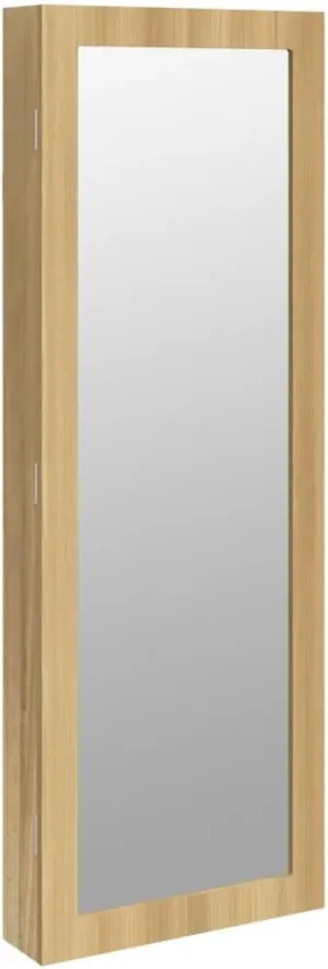 vidaXL Modern Wall Mounted Jewelry Cabinet with Full-Length Mirror, Lockable Design, Durable Engineered Wood Construction - Brown, 14.8" x 3.9" x 41.7"