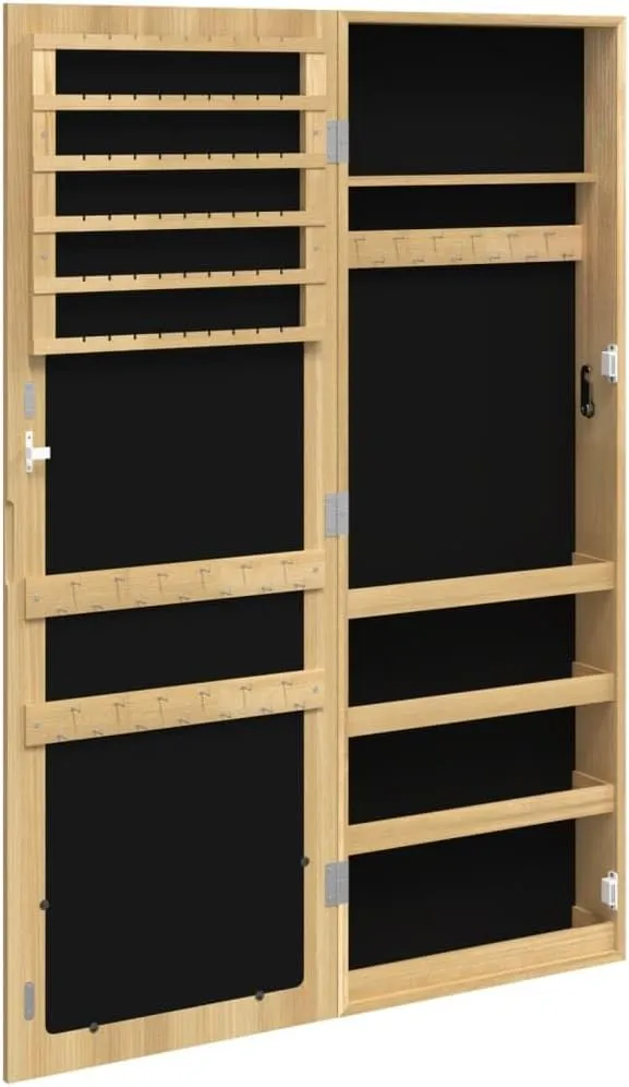 vidaXL Modern Wall Mounted Jewelry Cabinet with Full-Length Mirror, Lockable Design, Durable Engineered Wood Construction - Brown, 14.8" x 3.9" x 41.7"