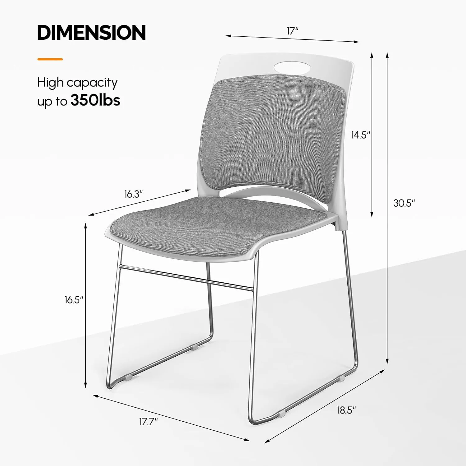 VINGLI Stackable Chairs Set of 4, Stacking Office Chairs with Metal Sled Base, Ergonomic Plastic Padded Seat & Back, Capacity 350lbs, Stacking Chairs for Waiting Room Break Room Banquet Guest, Gray