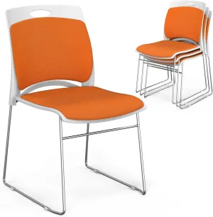 VINGLI Stackable Chairs Set of 4, Stacking Office Chairs with Metal Sled Base, Ergonomic Plastic Padded Seat & Back, Capacity 350lbs, Stacking Chairs for Waiting Room Break Room Banquet Guest, Orange