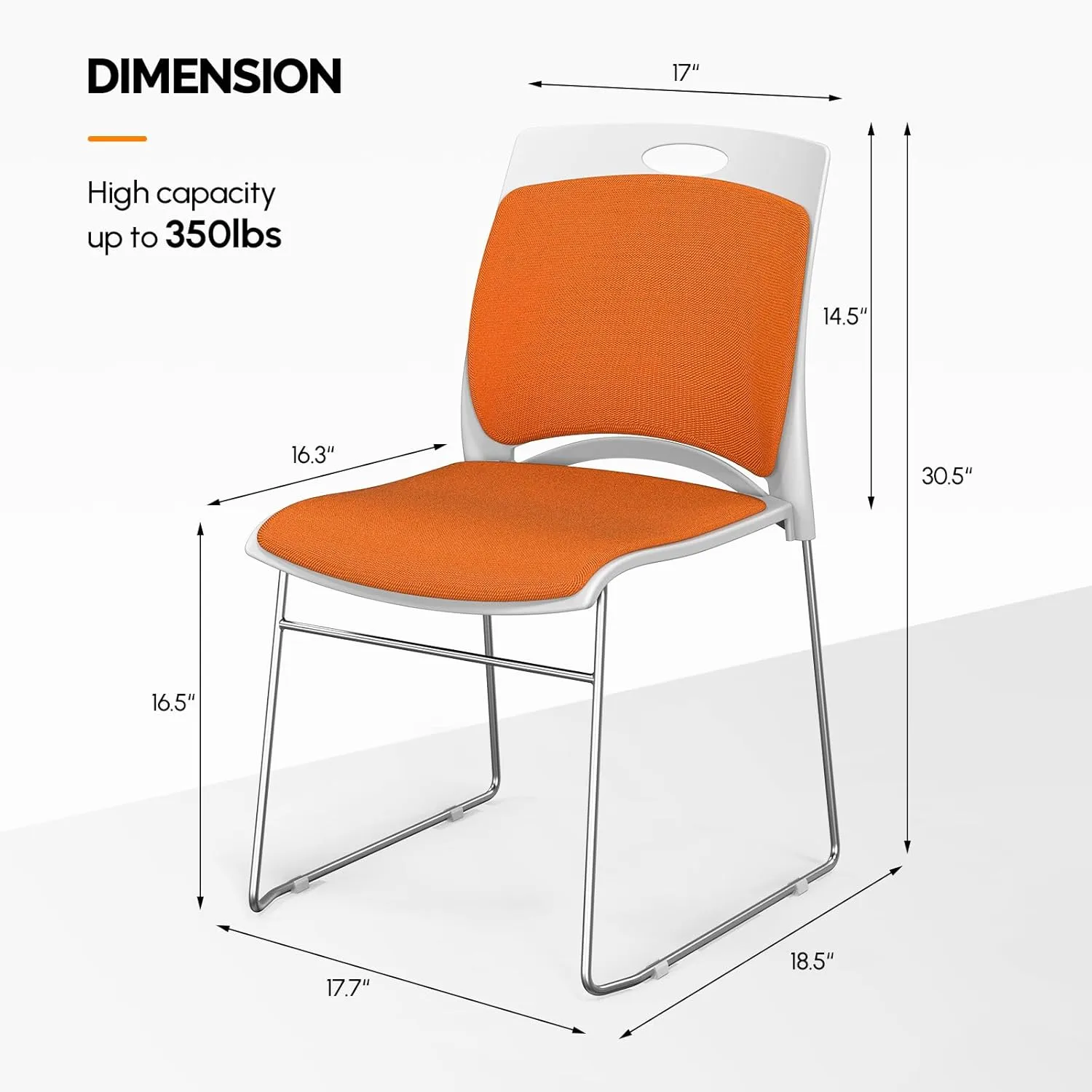 VINGLI Stackable Chairs Set of 4, Stacking Office Chairs with Metal Sled Base, Ergonomic Plastic Padded Seat & Back, Capacity 350lbs, Stacking Chairs for Waiting Room Break Room Banquet Guest, Orange