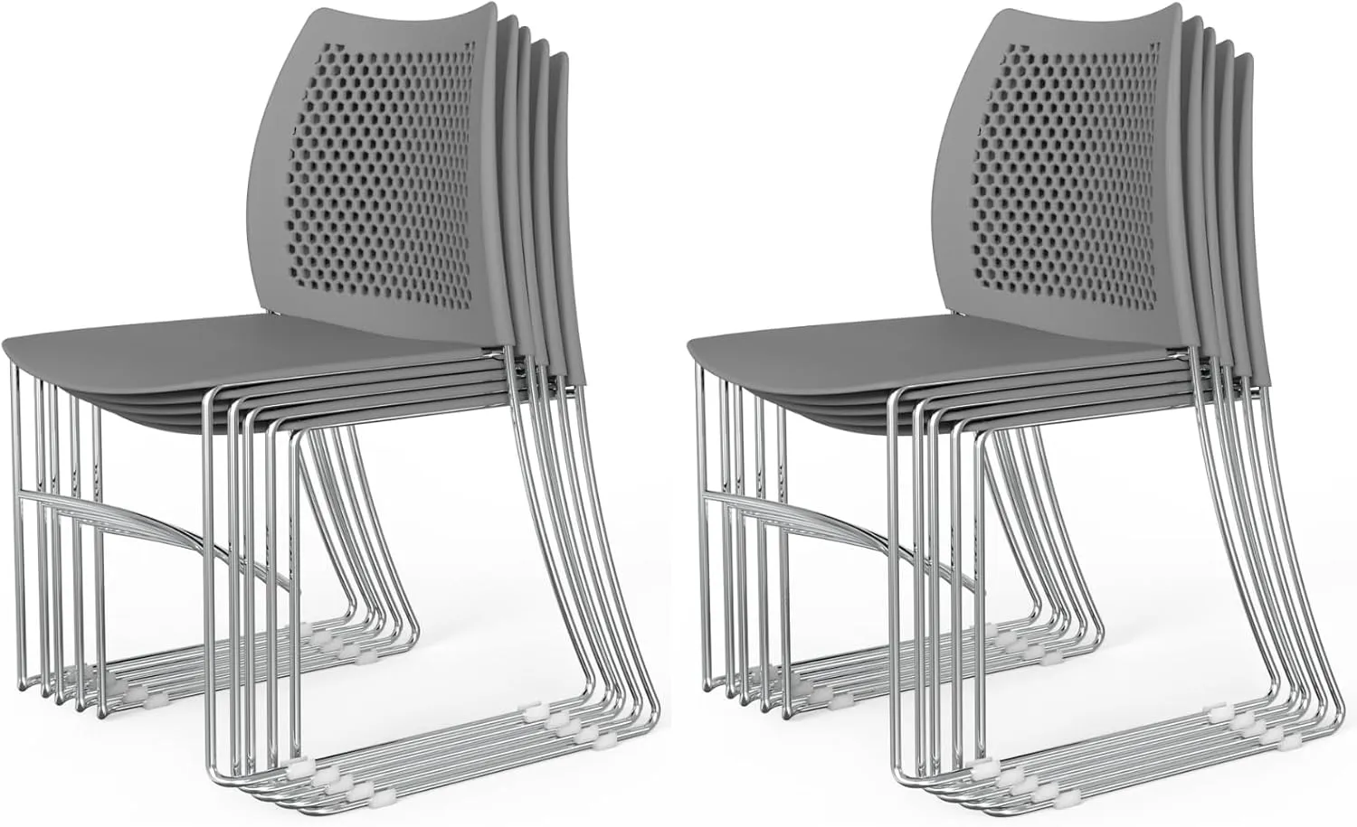 VINGLI Stacking Chairs Set of 10 Pack Stackable Office Chairs with Metal Sled Base, Ergonomic Plastic Seat & Holes Back, Stacking Chairs for Waiting Room Break Room Banquet Guest, Grey