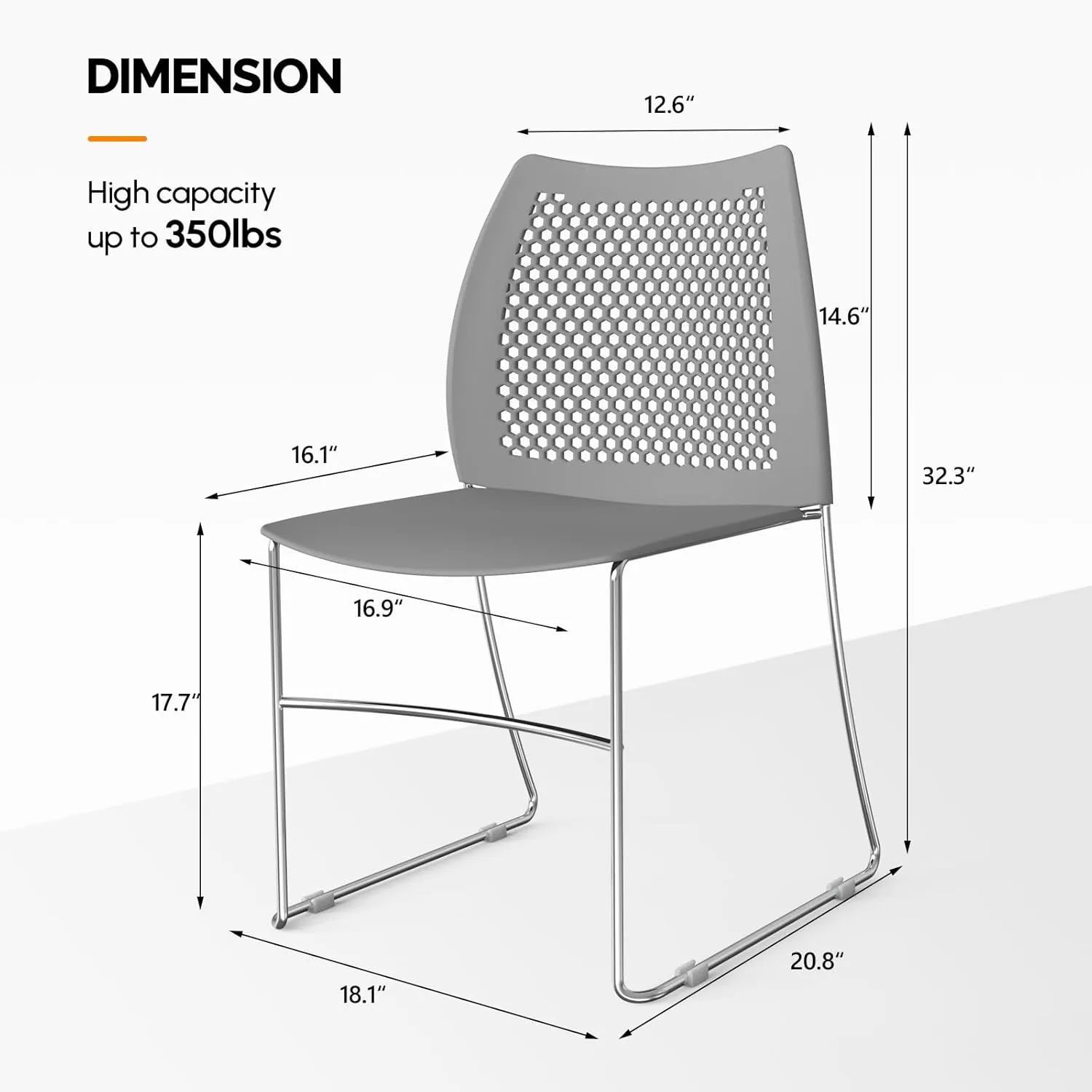 VINGLI Stacking Chairs Set of 10 Pack Stackable Office Chairs with Metal Sled Base, Ergonomic Plastic Seat & Holes Back, Stacking Chairs for Waiting Room Break Room Banquet Guest, Grey