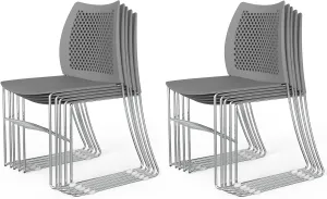 VINGLI Stacking Chairs Set of 10 Pack Stackable Office Chairs with Metal Sled Base, Ergonomic Plastic Seat & Holes Back, Stacking Chairs for Waiting Room Break Room Banquet Guest, Grey