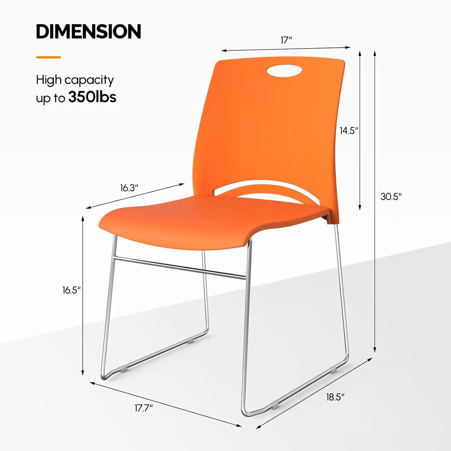 VINGLI Stacking Chairs Set of 4 Stackable Office Chairs with Metal Sled Base, Ergonomic Plastic Seat, Stacking Chairs for Waiting Room Break Room Banquet Guest, Orange