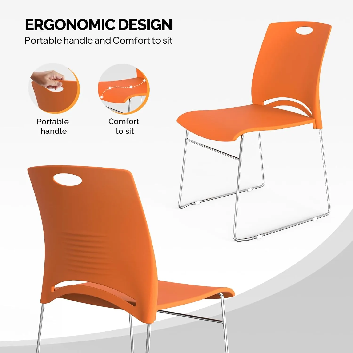 VINGLI Stacking Chairs Set of 4 Stackable Office Chairs with Metal Sled Base, Ergonomic Plastic Seat, Stacking Chairs for Waiting Room Break Room Banquet Guest, Orange