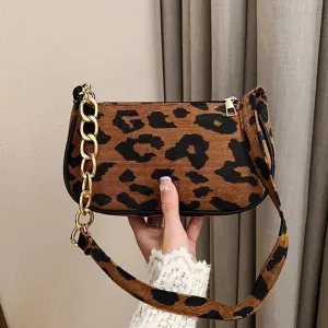 Vintage Chain Plush Leopard Shoulder Bag