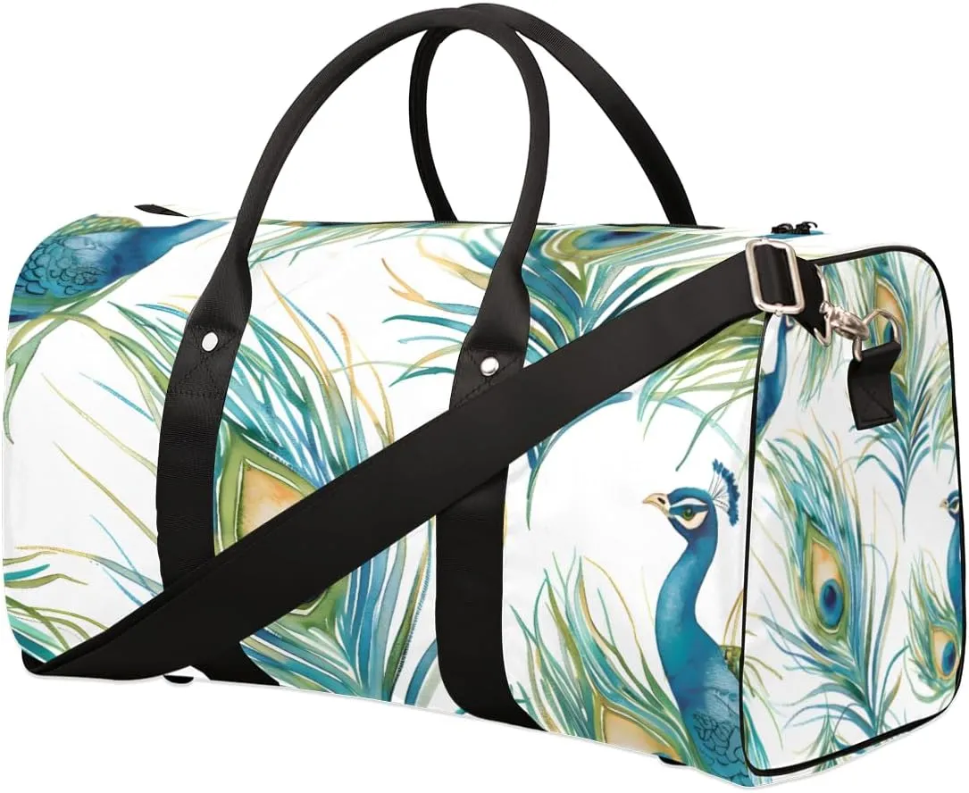 Vintage Peacock Travel Duffle Bag for Women Men Gym Duffel Foldable Bag Waterproof Weekender Peacock Feathers Duffle Tote