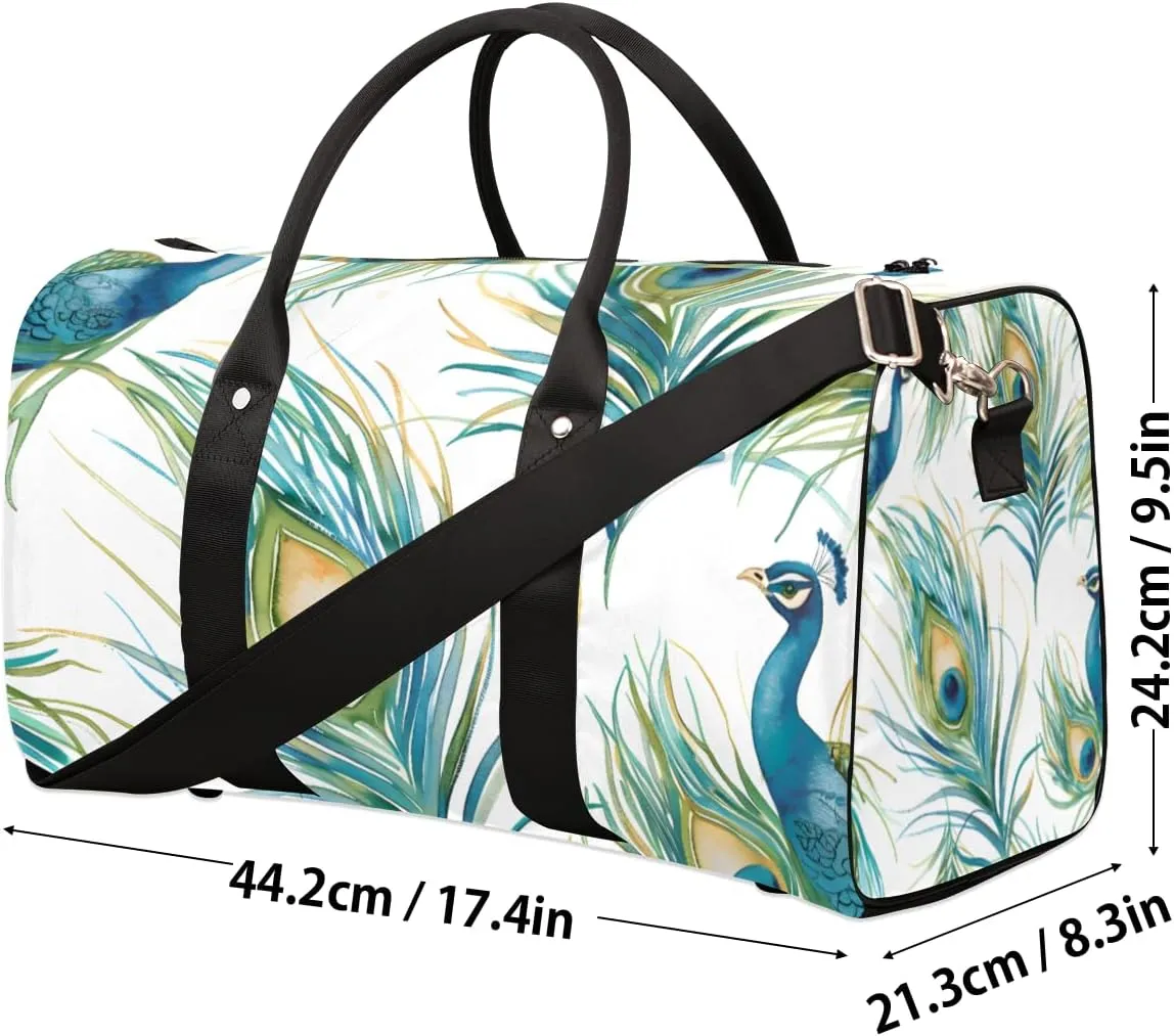 Vintage Peacock Travel Duffle Bag for Women Men Gym Duffel Foldable Bag Waterproof Weekender Peacock Feathers Duffle Tote