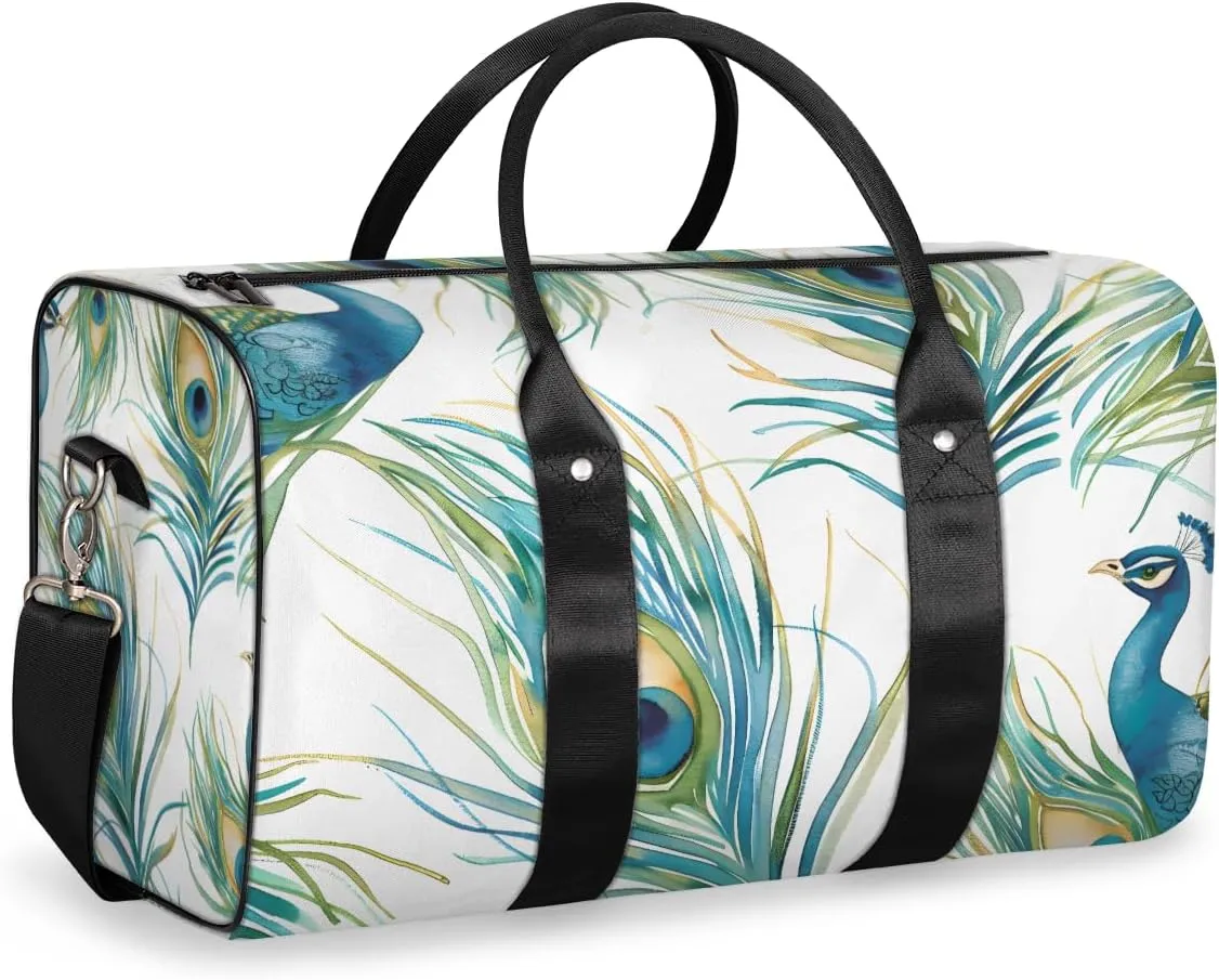 Vintage Peacock Travel Duffle Bag for Women Men Gym Duffel Foldable Bag Waterproof Weekender Peacock Feathers Duffle Tote