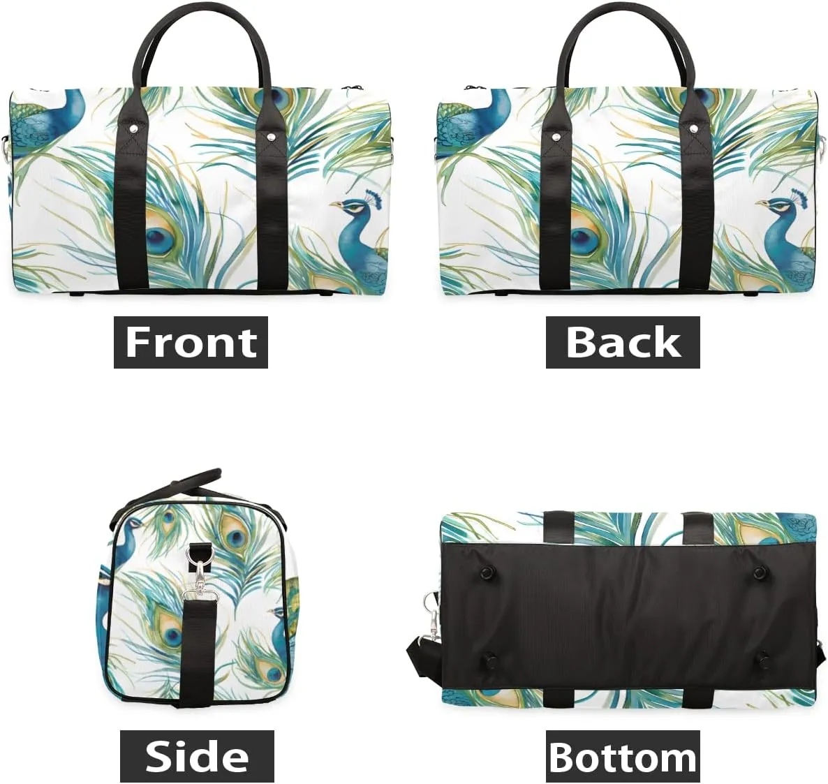 Vintage Peacock Travel Duffle Bag for Women Men Gym Duffel Foldable Bag Waterproof Weekender Peacock Feathers Duffle Tote