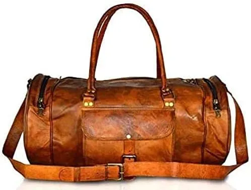 Vintage Pure Genuine Leather Duffle Bag Gym Workout Travel Weekend Bag for Men Brown (XX-Large (24 Inch))