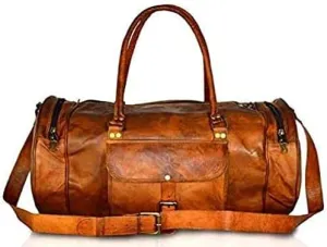 Vintage Pure Genuine Leather Duffle Bag Gym Workout Travel Weekend Bag for Men Brown (XX-Large (24 Inch))