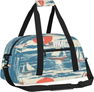 Vintage Sailboat Ocean Backdrop Kids Overnight Bags Personalized Weekender Travel Duffle Bag for Teens,Boys Gym Carry On Maletas Para Niños,Customized Gymnastics Dance Ballet Tote for Girls