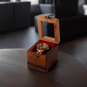 Vintage Wooden Watch Box for Men, Timepiece Display Case, Storage Organizer, Jewelry Box for Women, Valentine Day Gift for Men - Sheesham Wood, Handmade Cushions Paddings (1 Slot)