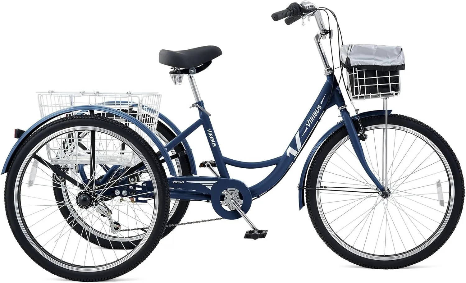 Viribus Adult Tricycle, 7 Speed Tricycle for Adults with Front & Rear Removable Wheeled Baskets, 3 Wheel Bikes for Adults Seniors Women Men, Trikes 400lb. 24 26 inch