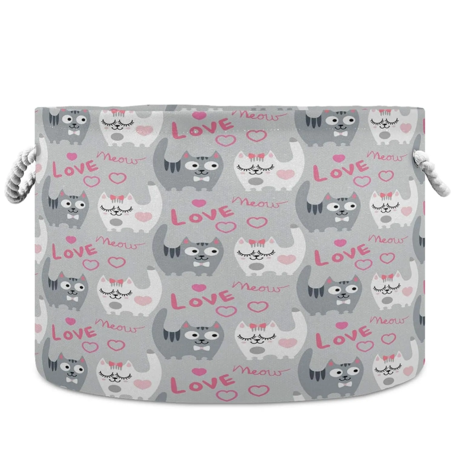 visesunny Storage Basket Love Cat Nursery Hamper Canvas Fabric Toy Storage Organizer Bin Storage Box Laundry Basket for Kid Rooms,Playroom,Shelves,Toy Basket