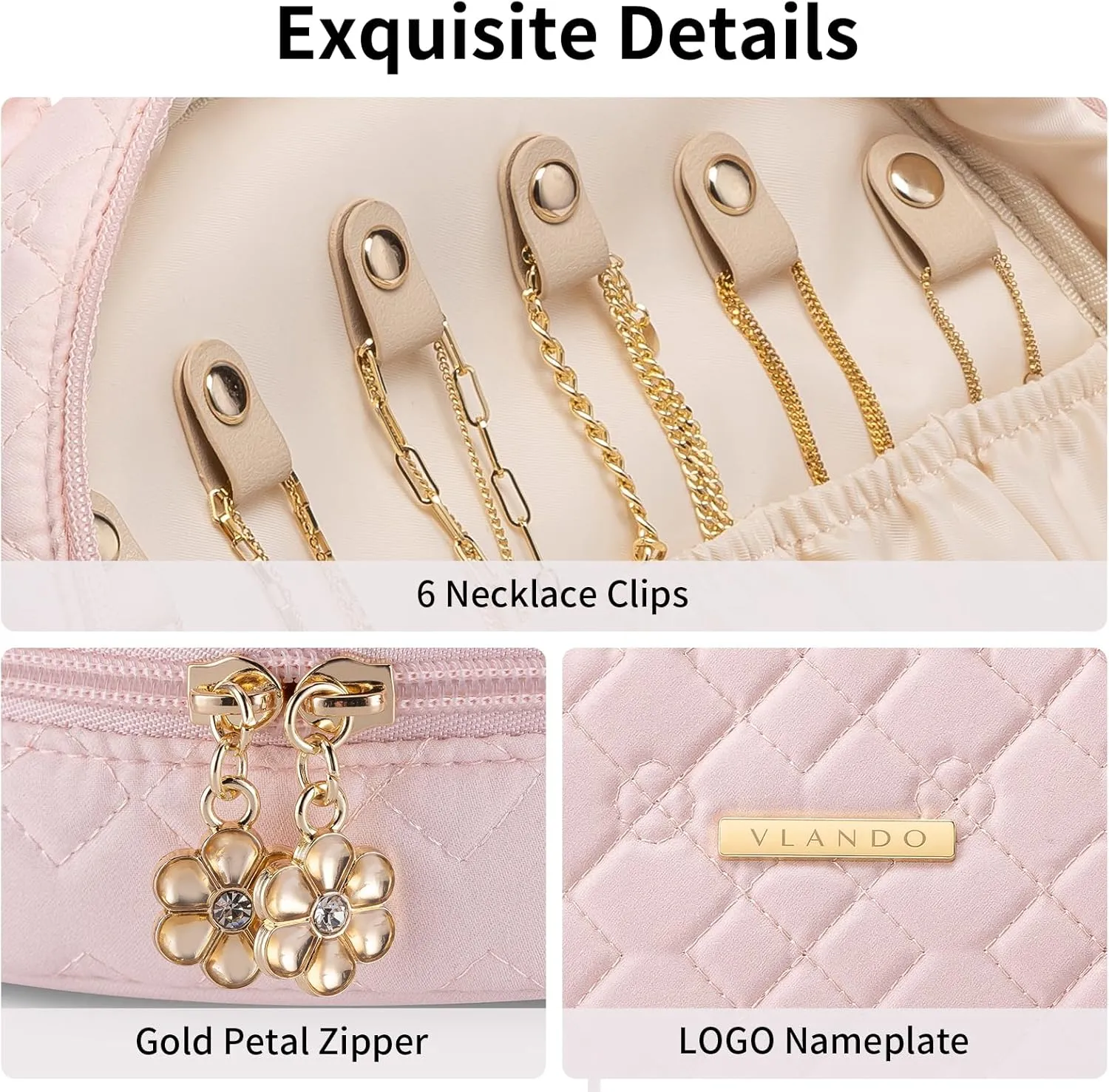 Vlando Jewelry Travel Organizer Case, Jewelry Storage Book Ring Binder with Jewelry Bags Clear Booklet Zipper Pouch Bag for Necklaces, Earrings, Rings, Bracelets, Christmas Gift for Women, Pink