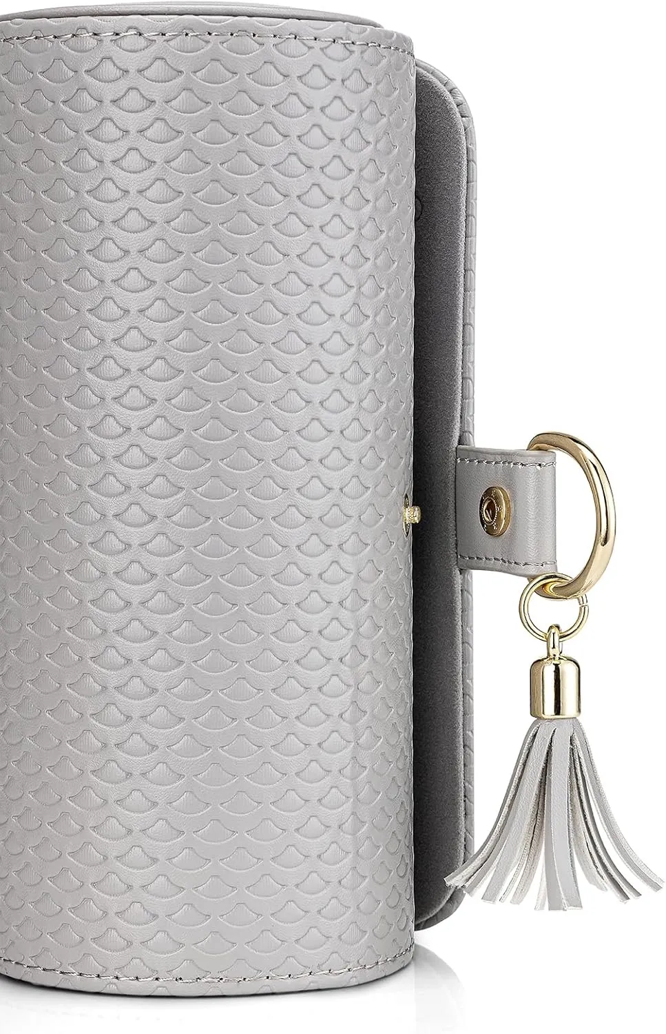 Vlando Small Travel Jewelry Roll Organizer, Leather Jewelry Holder Pouch for Daily Jewelry Storage and Carrying (Light Gray w/Pattern)
