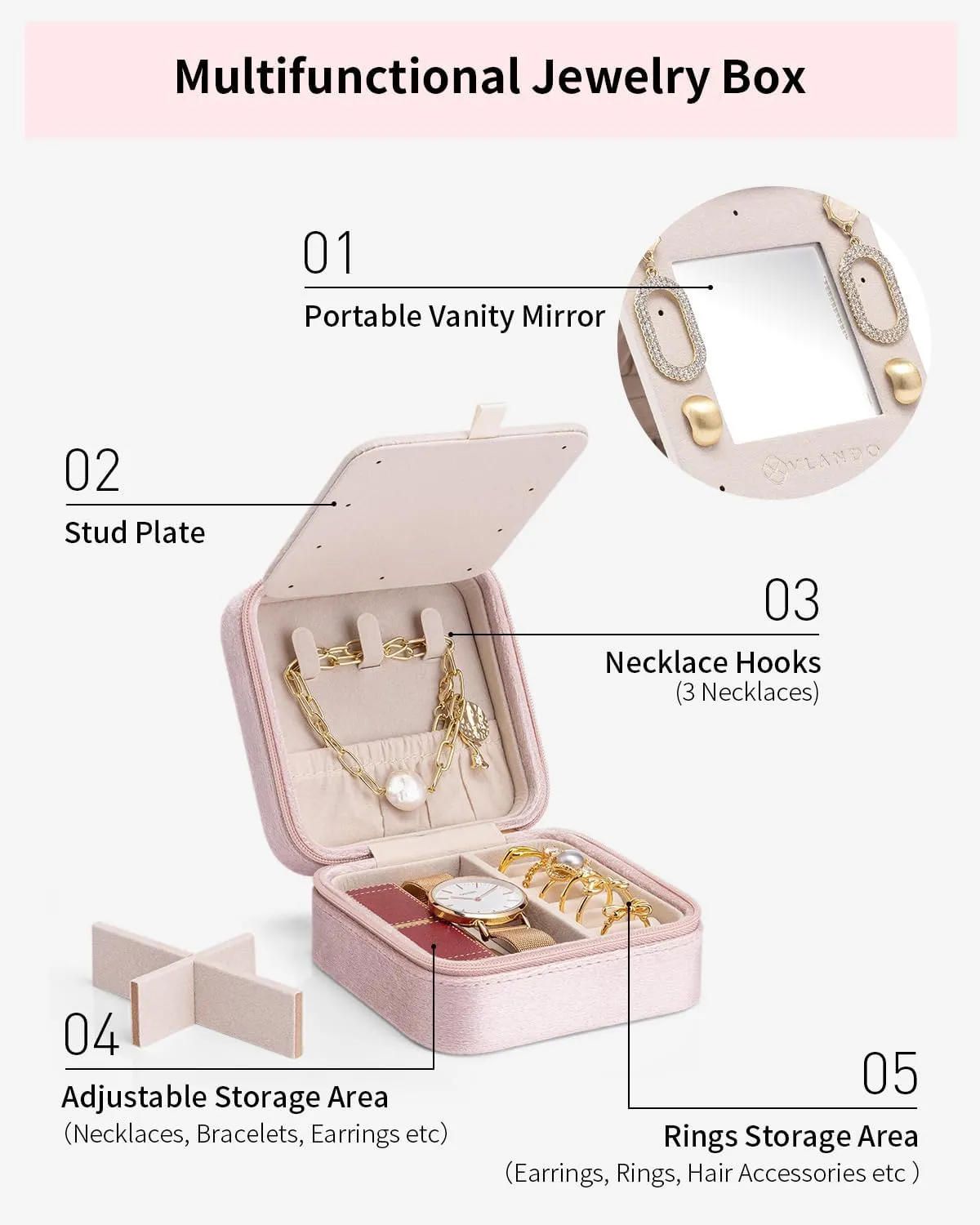 Vlando Travel Essentials for Women Jewelry Box, Travel Accessories for Teen Girl Trendy Stuff, Necklace Organizer Earrings Ring Organizer, Travel Must Have Jewelry Organizer - Letter C, Pink