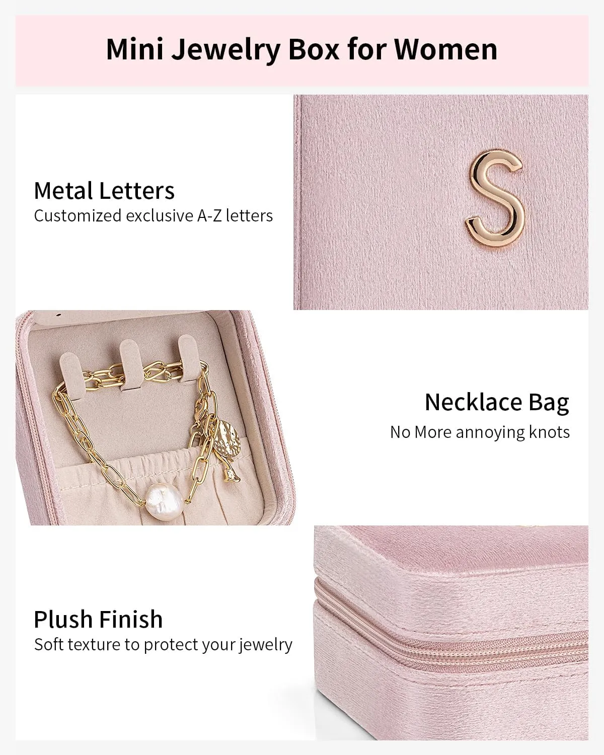 Vlando Travel Essentials for Women Jewelry Box, Travel Accessories for Teen Girl Trendy Stuff, Necklace Organizer Earrings Ring Organizer, Travel Must Have Jewelry Organizer - Letter C, Pink