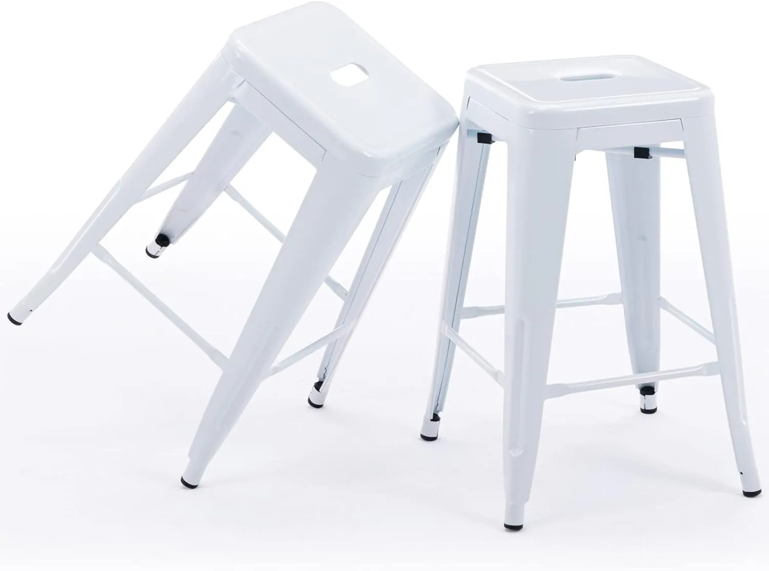 Vogue Furniture Direct 24" High Bar Stools Backless White Metal Barstools Indoor-Outdoor Counter Height Stools with Square Seat, Set of 2 - VF1571004