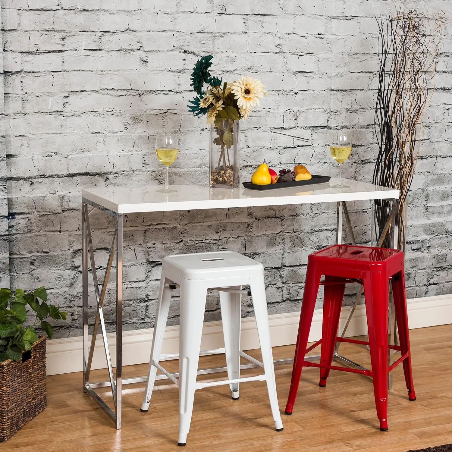 Vogue Furniture Direct 24" High Bar Stools Backless White Metal Barstools Indoor-Outdoor Counter Height Stools with Square Seat, Set of 2 - VF1571004