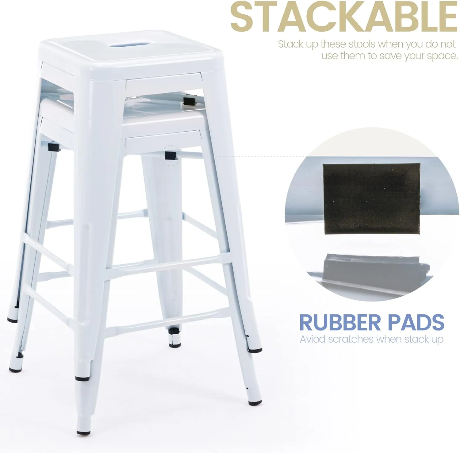Vogue Furniture Direct 24" High Bar Stools Backless White Metal Barstools Indoor-Outdoor Counter Height Stools with Square Seat, Set of 2 - VF1571004