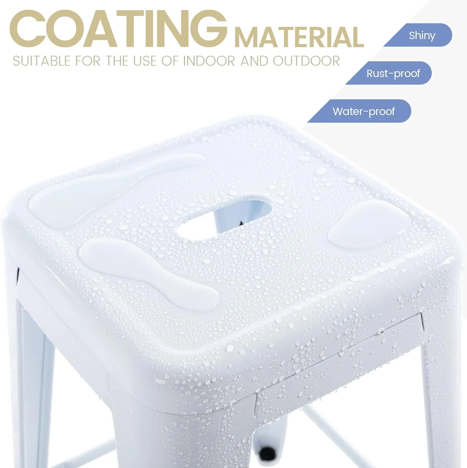 Vogue Furniture Direct 24" High Bar Stools Backless White Metal Barstools Indoor-Outdoor Counter Height Stools with Square Seat, Set of 2 - VF1571004
