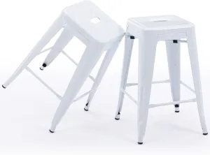 Vogue Furniture Direct 24" High Bar Stools Backless White Metal Barstools Indoor-Outdoor Counter Height Stools with Square Seat, Set of 2 - VF1571004