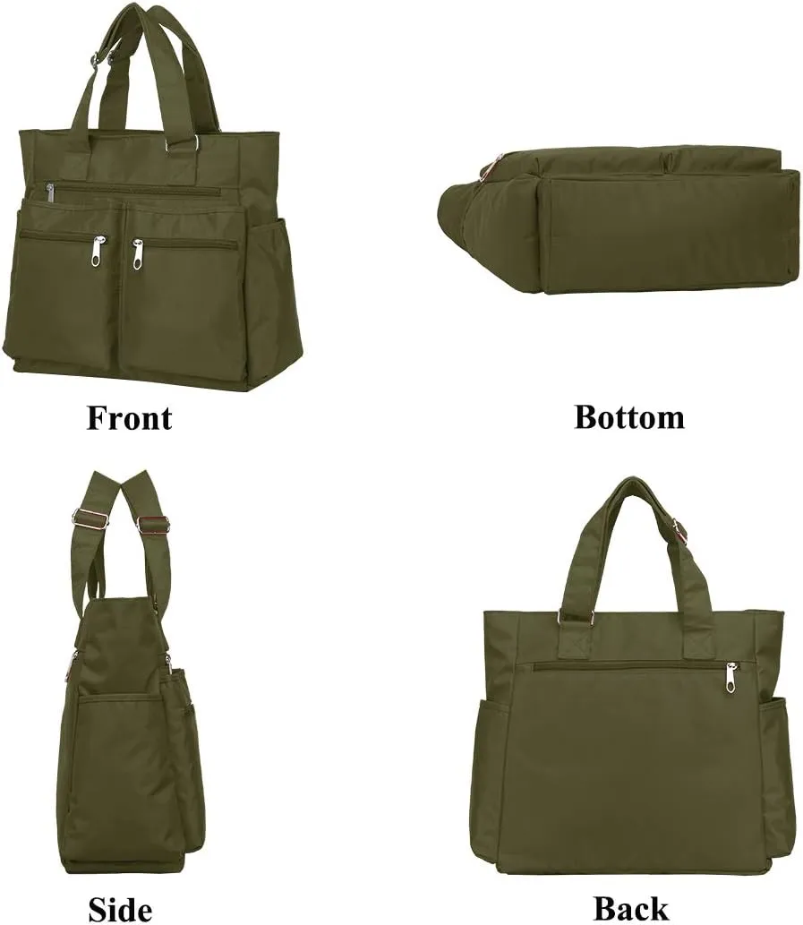VOLGANIK ROCK Canvas Tote Bag Waterproof Nylon Multi Pocket Shoulder Bags Laptop Work Bag Teacher Purse Handbag for Women Men