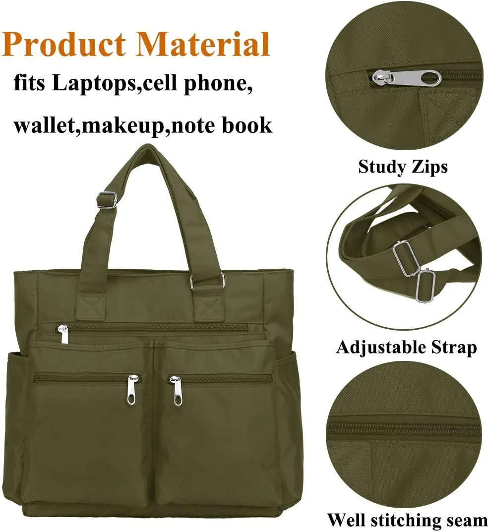 VOLGANIK ROCK Canvas Tote Bag Waterproof Nylon Multi Pocket Shoulder Bags Laptop Work Bag Teacher Purse Handbag for Women Men