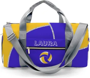 Volleyball Sports Duffel Bag Travel Duffle Gym Bags Weekender Bag with Shoe Compartments (Blue Yellow White)