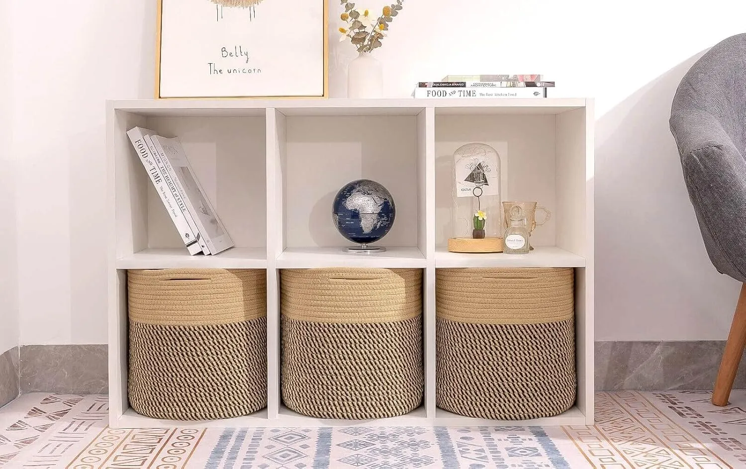 voten Storage Cubes Baskets Bins Organizer 11x11x11'' Fit 12x12''Cube Storage Organizer Bookcases Shelf,Durable Woven Cotton Storage Basket for Organizing,Round 3Pack Camel/Mixed Black