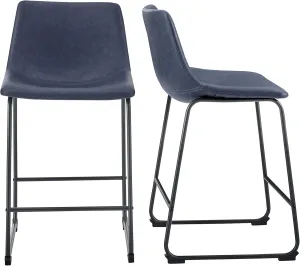 Walker Edison Urban Modern Upholstered Faux Leather Armless Counter Stools with Powder-Coated Steel Base, Set of 2, Navy Blue