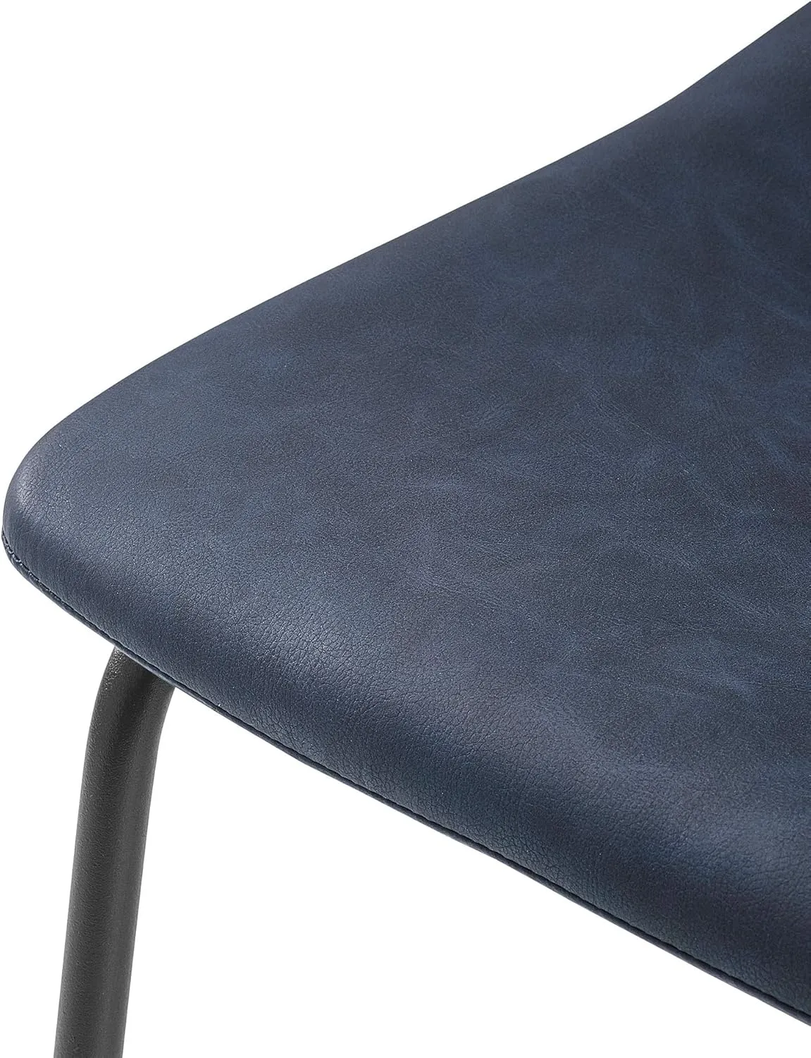 Walker Edison Urban Modern Upholstered Faux Leather Armless Counter Stools with Powder-Coated Steel Base, Set of 2, Navy Blue
