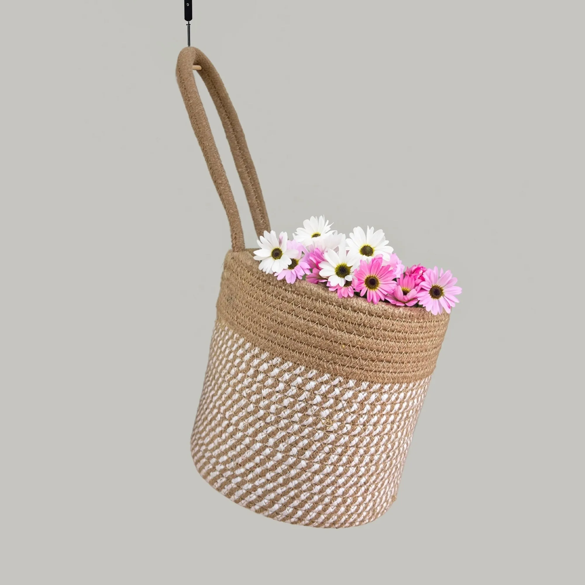 Wall Hanging Storage Basket-  White & Beige