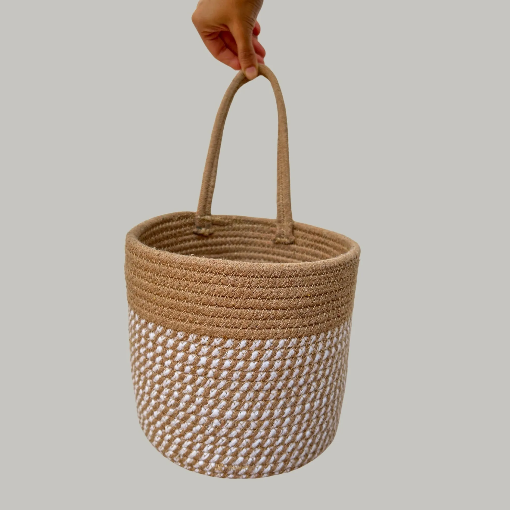 Wall Hanging Storage Basket-  White & Beige