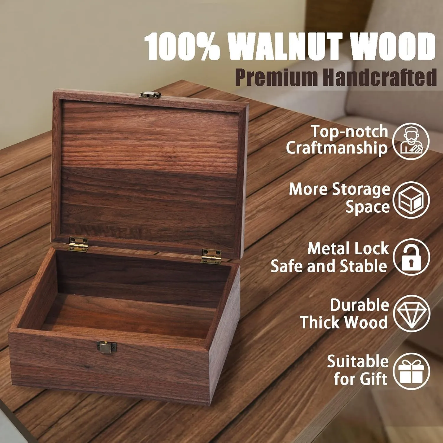 Walnut Wooden Memory Keepsake Box with Hinged Lid and Latch for Precious Items, Decorative Keepsake Box for Memories,Commemorative Gift