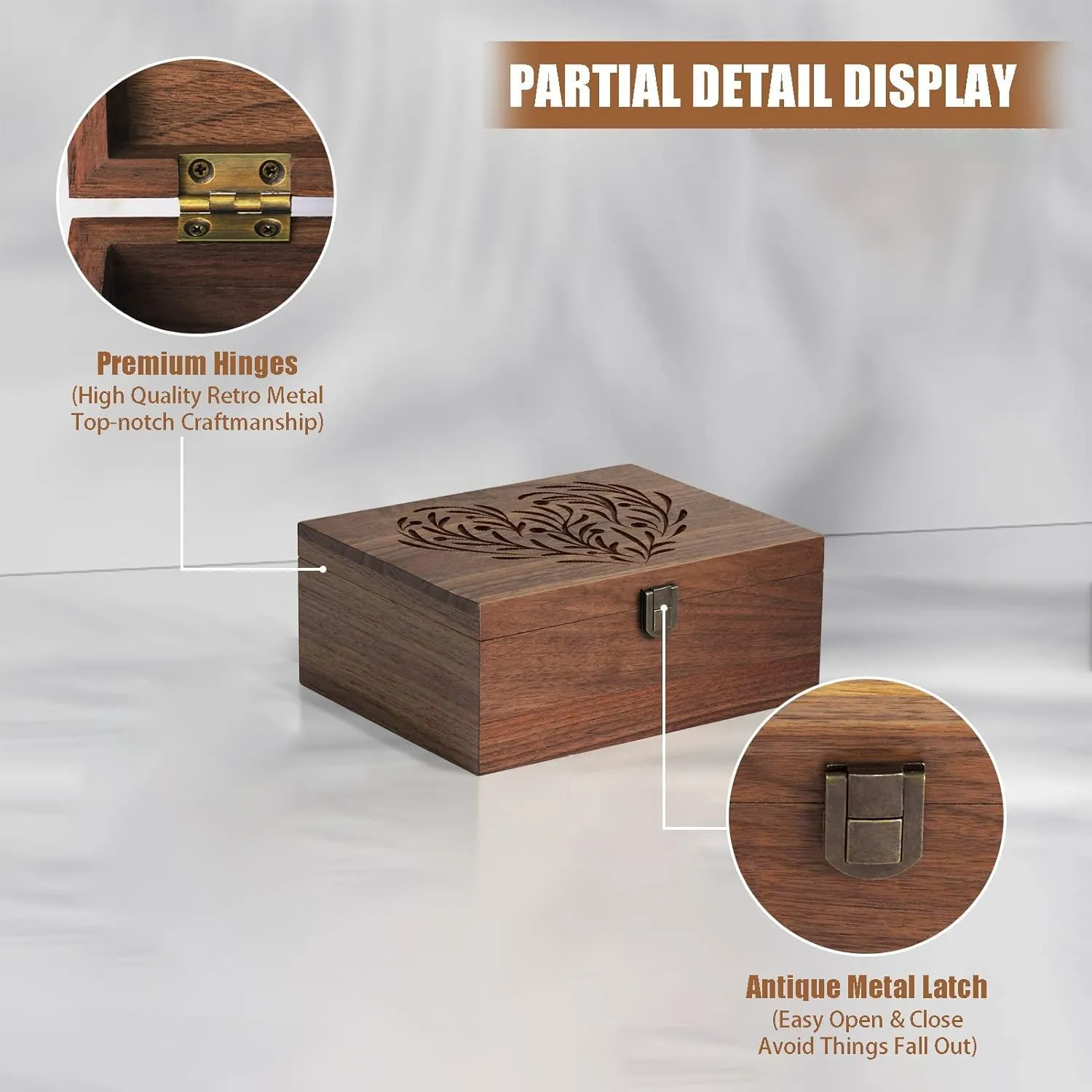 Walnut Wooden Memory Keepsake Box with Hinged Lid and Latch for Precious Items, Decorative Keepsake Box for Memories,Commemorative Gift