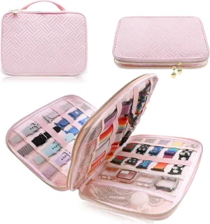 Watch Band Case Organizer for Apple Watch Band, Soft Velvet Watch Band Holder for 35 Watch Straps, Portable Travel Storage Bag for iWatch Band, Pin, Headphone& Other Accessories (Pink)